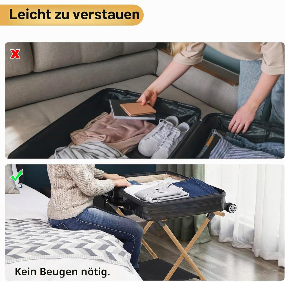 HOMCENT Kofferständer Klappbar Gross, Gepäckträger, Doppelschichtiger Gepäckablage mit 4 Gurten, Kof
