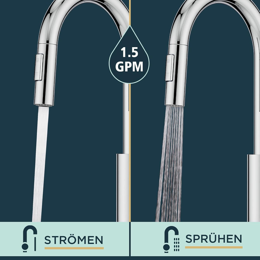 FORIOUS Wasserhahn Küche, Hoher Bogen Küchenarmatur mit Herausziehbarer Brause Ausziehbar Armatur, M