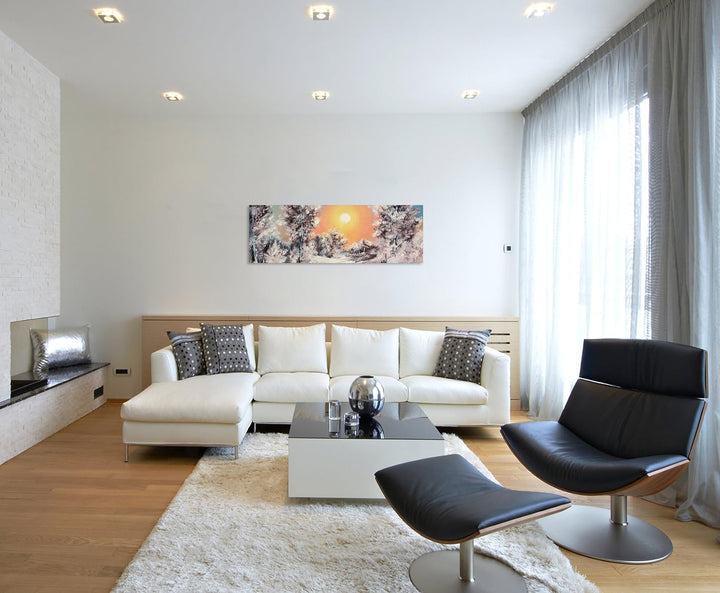 Sinus Art Wandbild 150x50cm Malerische Winterlandschaft am See auf Leinwand für Wohnzimmer, Büro, Sc