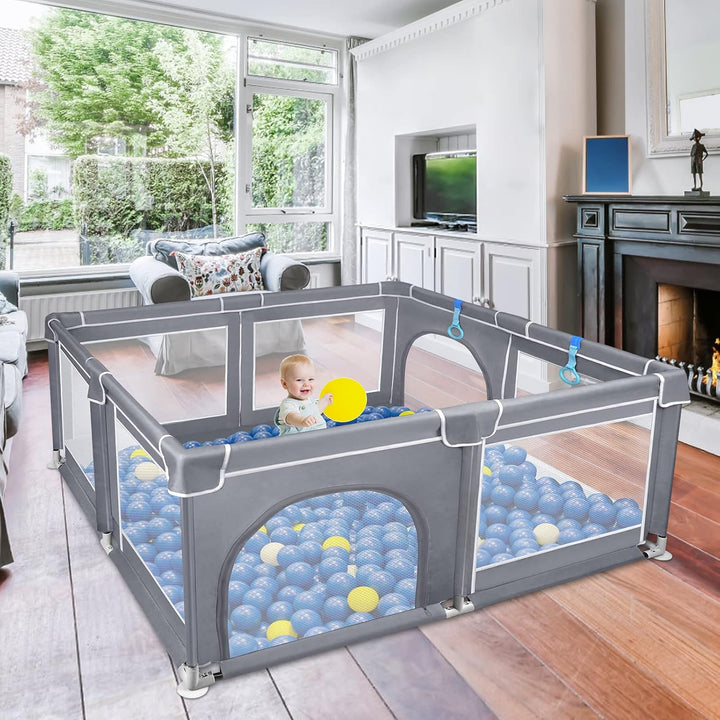 Baby Laufstall grosse grau Laufgitter Absperrgitter mit stabilem Saugnapf spielzaun transparent und