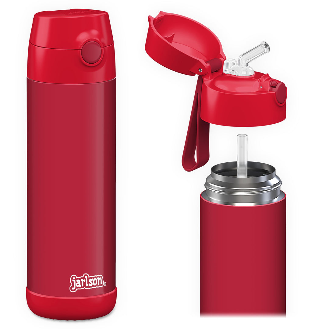 JARLSON® Trinkflasche Kinder Edelstahl "CHARLI" mit Strohhalm - Thermosflasche 350ml - TÜV geprüft -