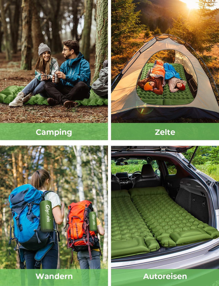 Glymnis Isomatte Camping Aufblasbare Luftmatratze mit Fusspresse Pumpe und Kissen, Wasserdicht Luftm