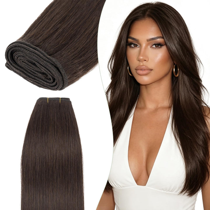 Elailite Bündel Extensions Echthaar #2 Dunkelbraun 25cm Sew in Haar Haarverlängerungen Weft Brasilia