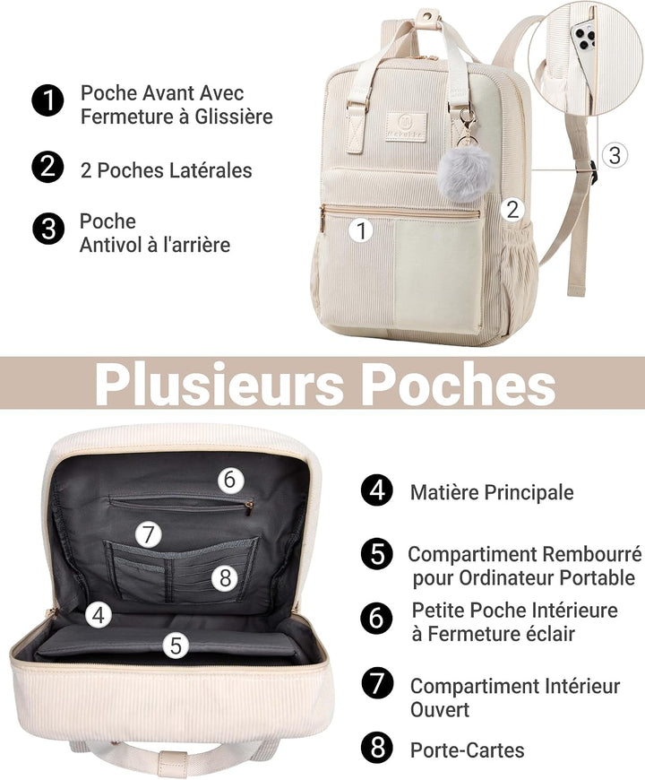 Makukke Rucksack Damen&amp;Herren, Cord Daypack Anti-Theft Tasche Casual Schultasche Citytasche, für Sch