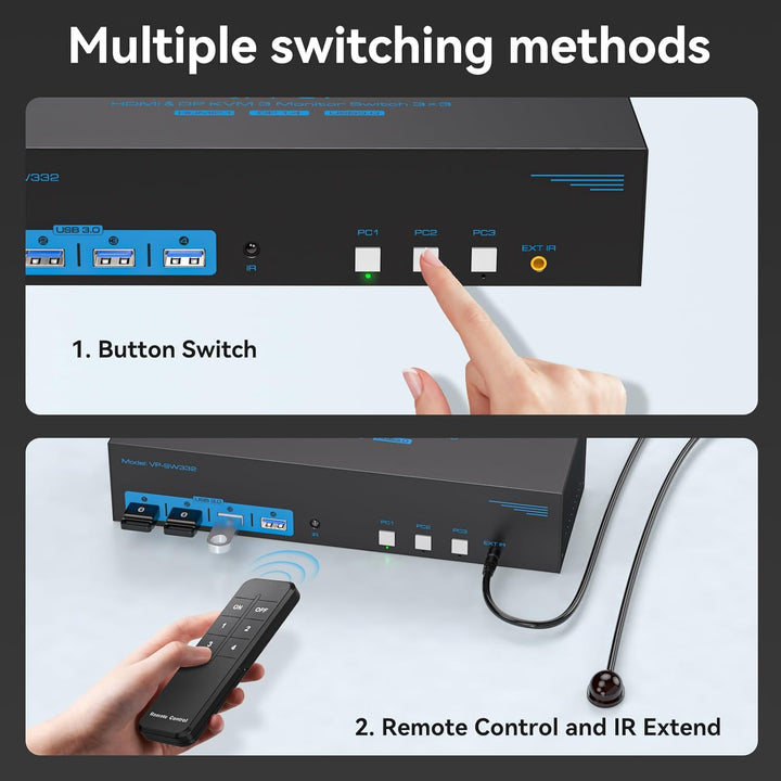 CMSTEDCD 8K60Hz HDMI+Displayport KVM Switch 3 PC 3 Monitore USB3.0 4K144Hz KVM Umschalter für Triple