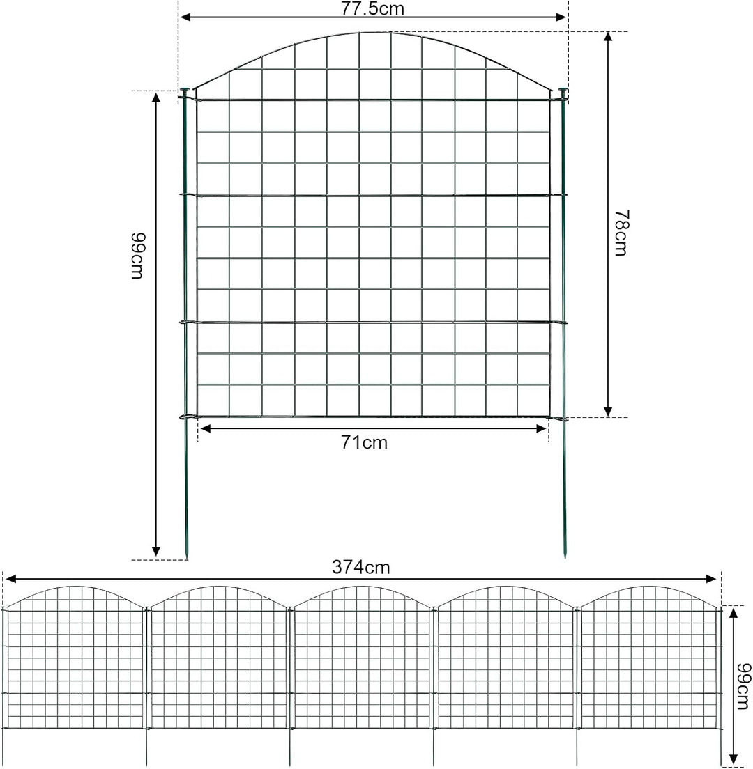 Herrselsam Teichzaun, 10tlg Set Gartenzaun Metall mit 22 Zaunelemente-10 Zaunelemente und 12 Befesti