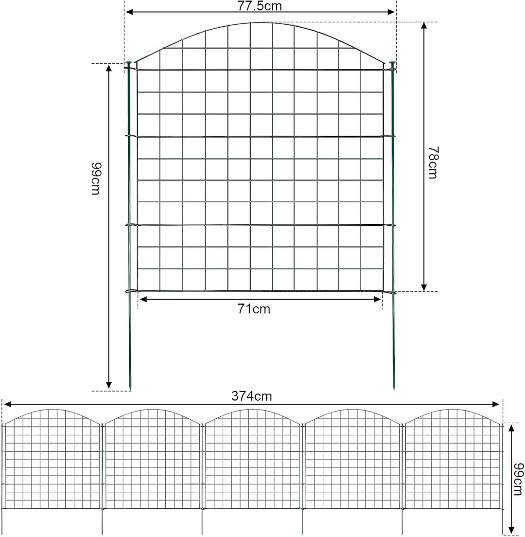 Herrselsam Teichzaun, 10tlg Set Gartenzaun Metall mit 22 Zaunelemente-10 Zaunelemente und 12 Befesti