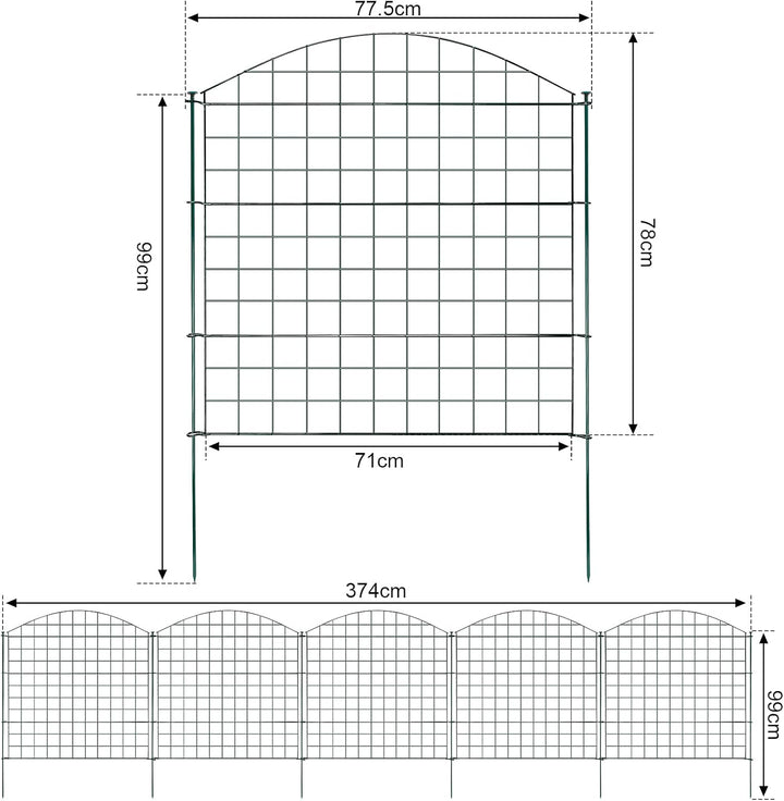 Herrselsam Teichzaun, 10tlg Set Gartenzaun Metall mit 22 Zaunelemente-10 Zaunelemente und 12 Befesti