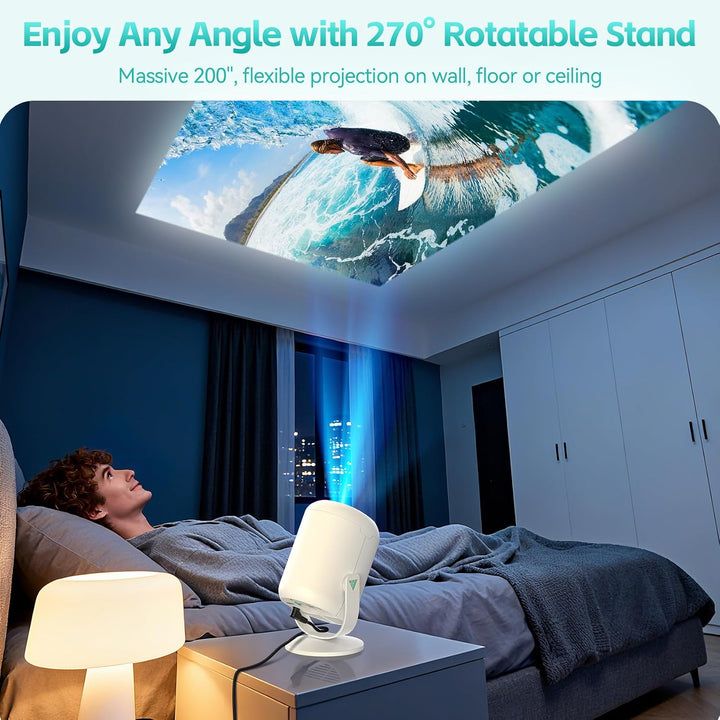 Mini Beamer, 1080P Projektor Tragbarer, 4K Mini Tragbarer Beamer mit WiFi 6 und Bluetooth 5.4, 270°D