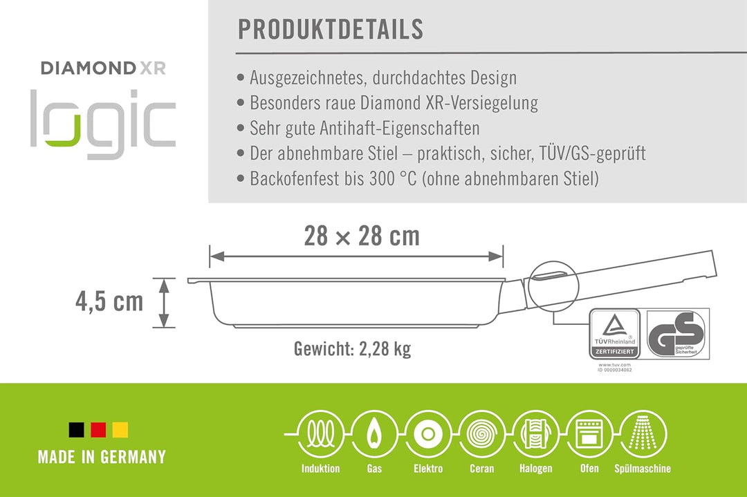 Woll – Diamond Logic XR Pro Grillpfanne 28 x 28 cm viereckig – Aluguss Induktion Pfanne mit Grillril