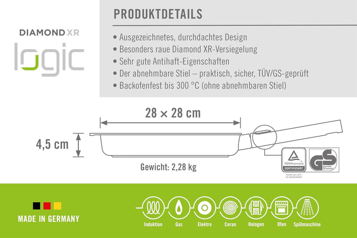 Woll – Diamond Logic XR Pro Grillpfanne 28 x 28 cm viereckig – Aluguss Induktion Pfanne mit Grillril