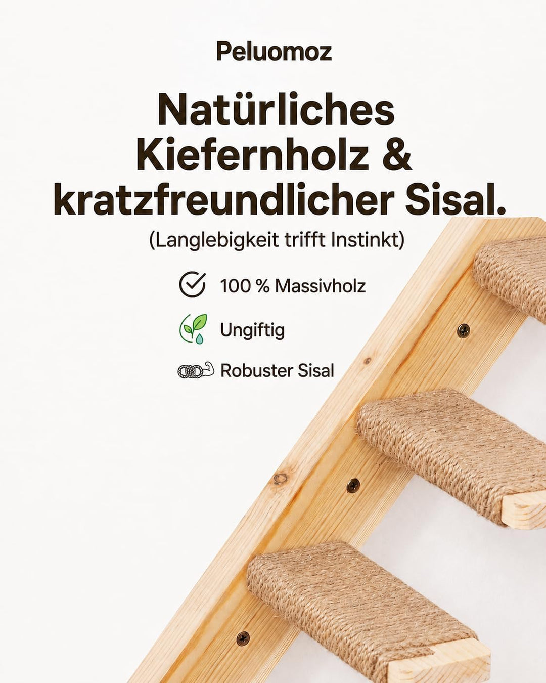 2er-Pack Katzentreppe 4 Stufen, Katzentreppe Wand, Kletterwand für Katzen, Katzenleiter mit Juteseil