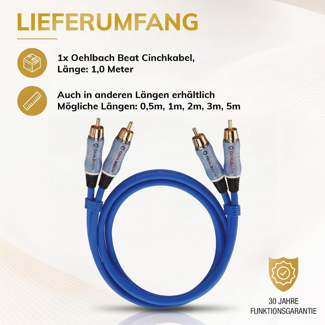 Oehlbach Beat - Stereo Audiokabel - Cinch-Kabel Set für CD-Player &amp; Verstärker (effektive Schirmung