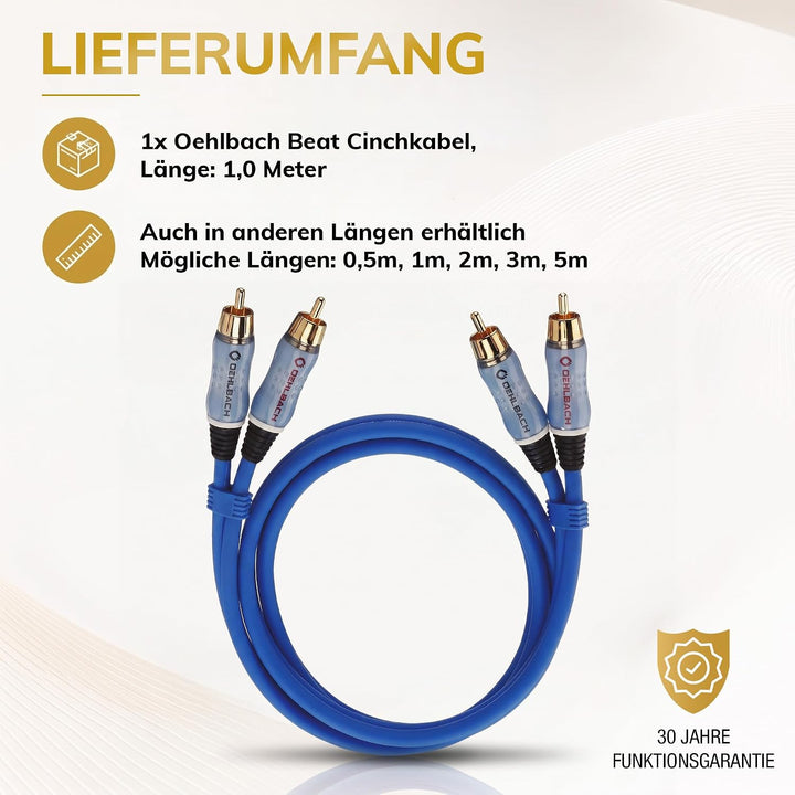 Oehlbach Beat - Stereo Audiokabel - Cinch-Kabel Set für CD-Player &amp; Verstärker (effektive Schirmung