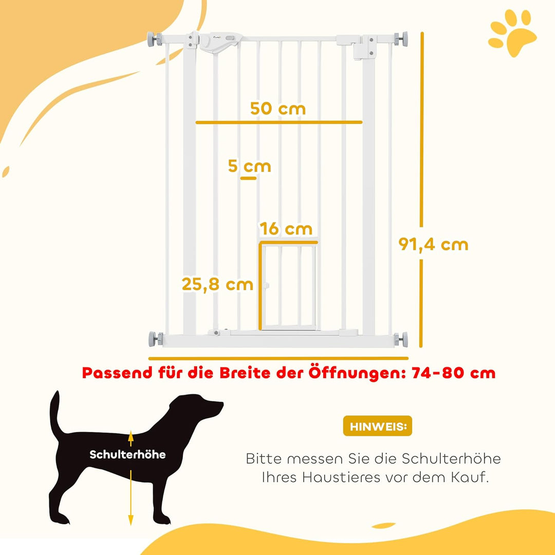 PawHut Hunde Türschutzgitter, Treppenschutzgitter, 74-80 cm Hunde Türgitter, Treppenschutz, Schutzgi