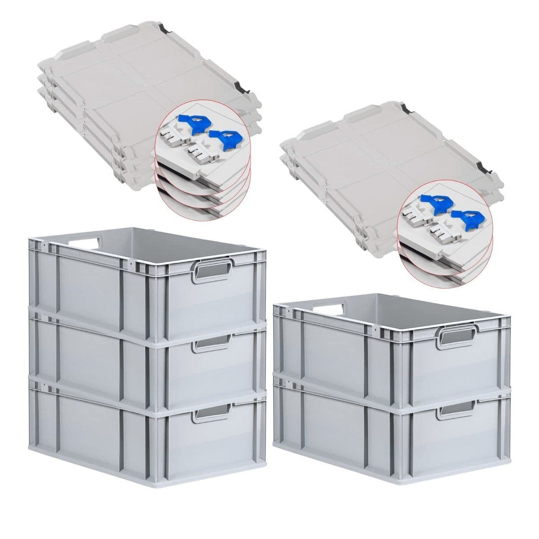 PROREGAL SuperSparSet 5x Eurobox NextGen Grip mit Scharnierdeckel und blauen Schiebeschnappverschlüs