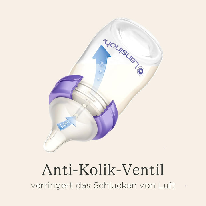 Lansinoh Babyflaschen mit NaturalWave Sauger L, 330 ml - Doppelpack - für Babys ab 6 Monate - Anti K