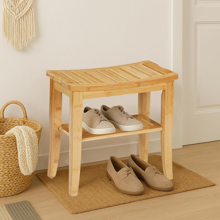 Relaxdays Badhocker Bambus, HxBxT: 45,5 x 48 x 25 cm, Traglast: 150 kg, Antirutsch-Füsse, Sitzhocker