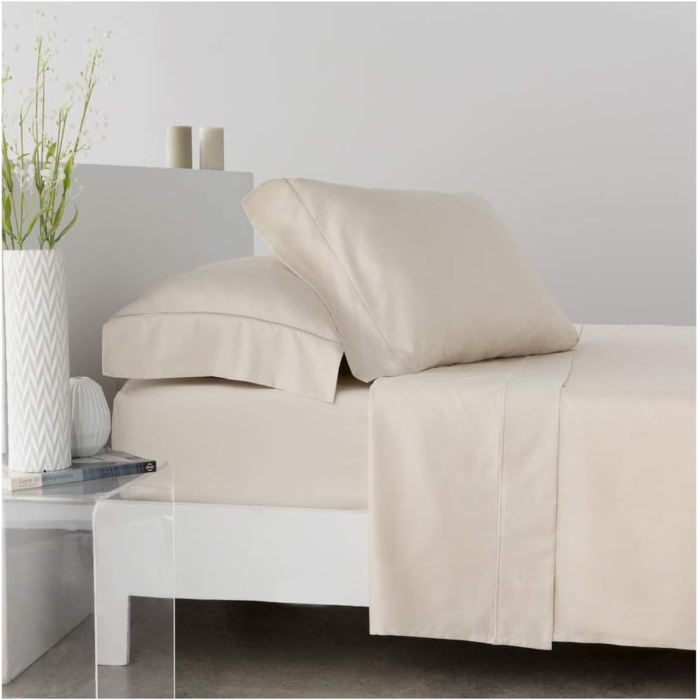 COTTON ARTean Bettwäsche-Set aus ägyptischer Baumwolle, Fadenzahl 300, Beige, 150 x 190/200, 100 % ä
