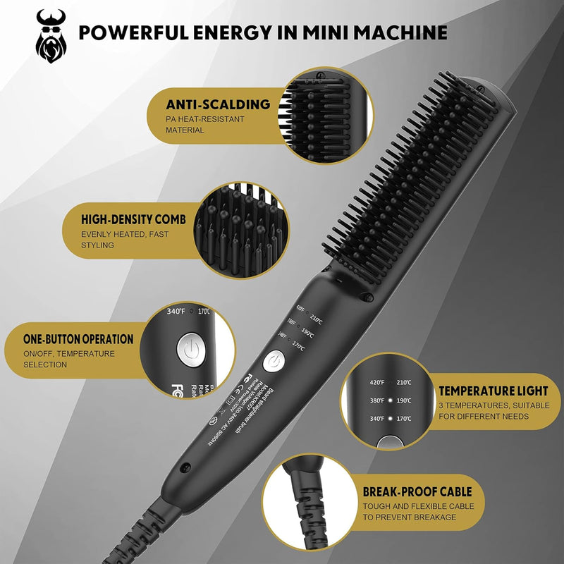 VIKICON Bartglätter für Männer, Mini Elektrische Bart Glätteisen, 30er Jahre Schnell Beheizte Bürste