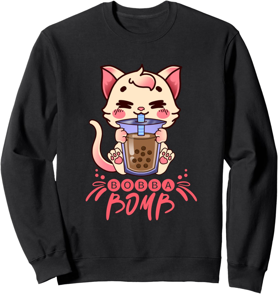 Kleine Katze mit Bubble Tea für Mädchen, Kinder, Kawaii Kult Sweatshirt