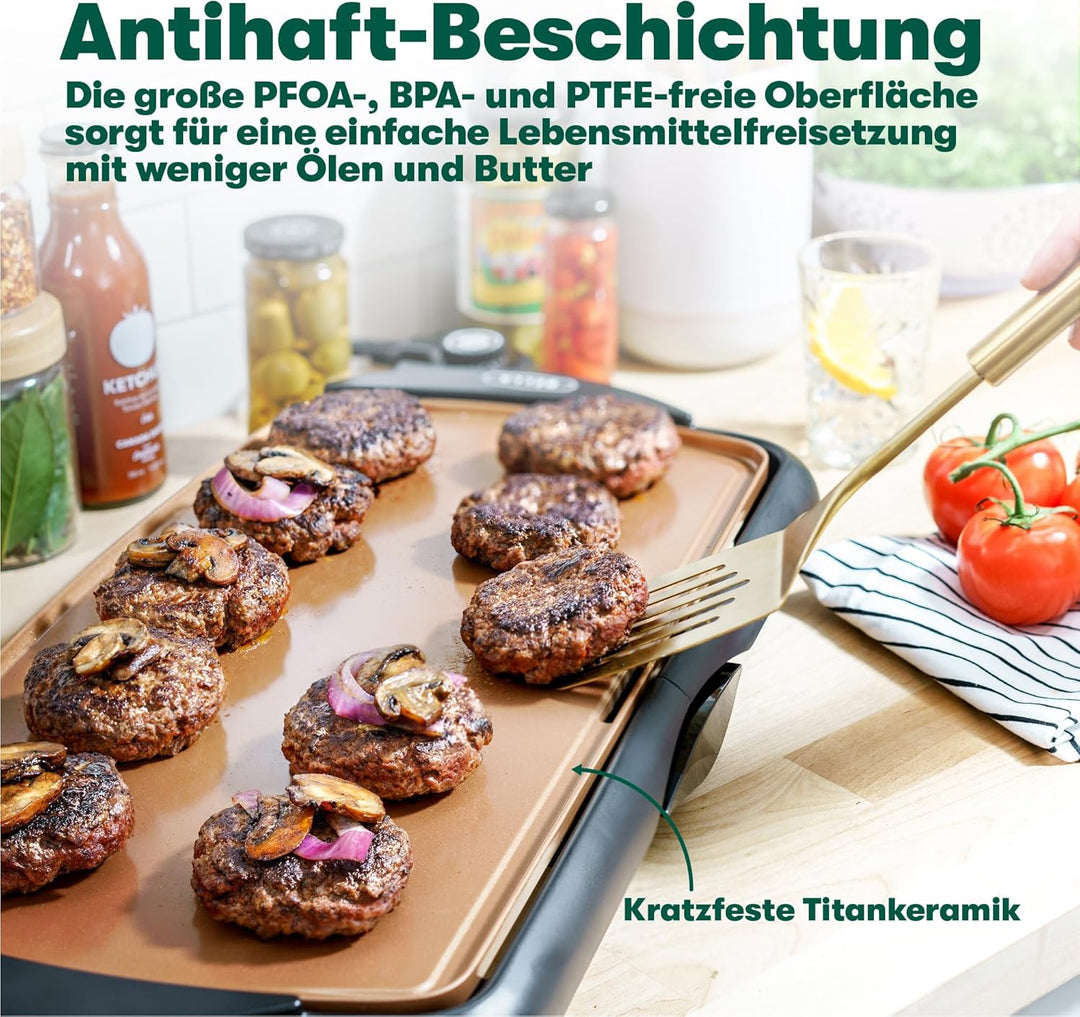 BELLA Elektro-Keramik-Titan-Grillplatte, Antihaftbeschichtung, grosse eintauchbare Kochfläche und he