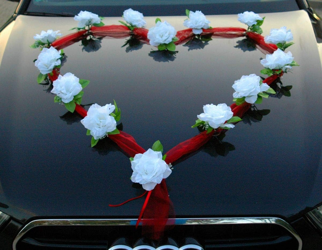 Autoschmuck Organza Herz Auto Schmuck Braut Paar Rose Deko Dekoration Hochzeit Car Auto Wedding Deko