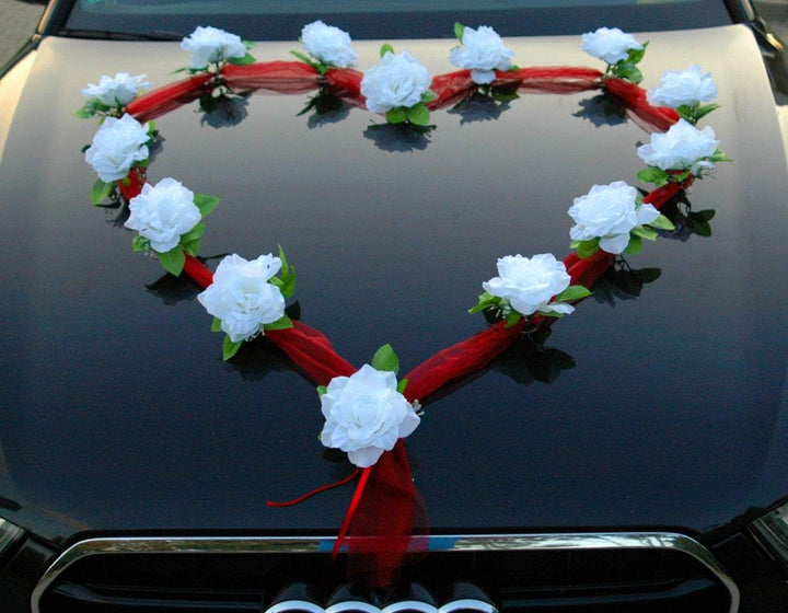 Autoschmuck Organza Herz Auto Schmuck Braut Paar Rose Deko Dekoration Hochzeit Car Auto Wedding Deko