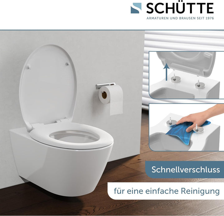 SCHÜTTE WC-Sitz mit Absenkautomatik, Abnehmbarer Klodeckel aus bruchsicherem Duroplast Weiss, Wei&#x