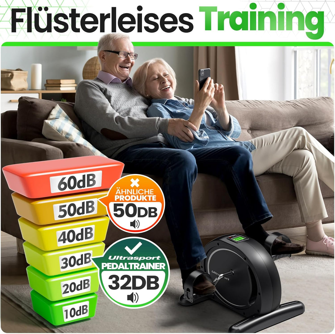 Ultrasport Pedaltrainer für Zuhause CE Zertifiziert inkl. Antirutsch-Matte und Gurt I Extraleiser Ar