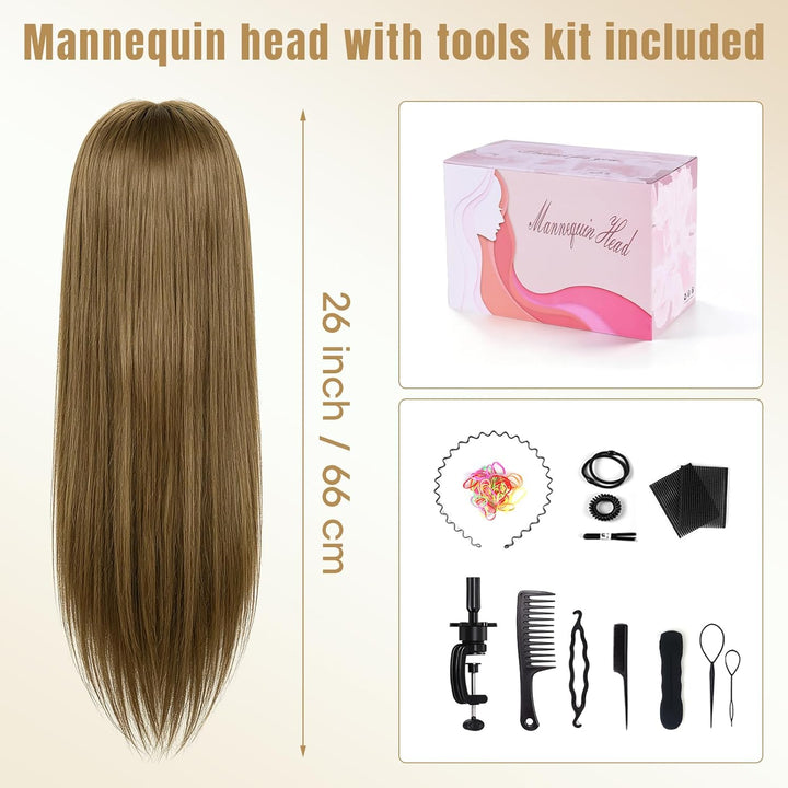 Frisierkopf 80% Echthaar Friseurkopf mit Tischhalter, DIY Set (Latte-Braun) | TopDirect Übungskopf 6