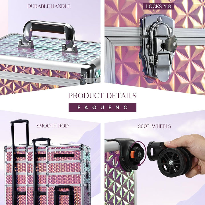 Kosmetik Trolley 5 in 1 Kosmetikkoffer Trolley Make up Koffer Gross Friseurkoffer mit Rollen Schmink