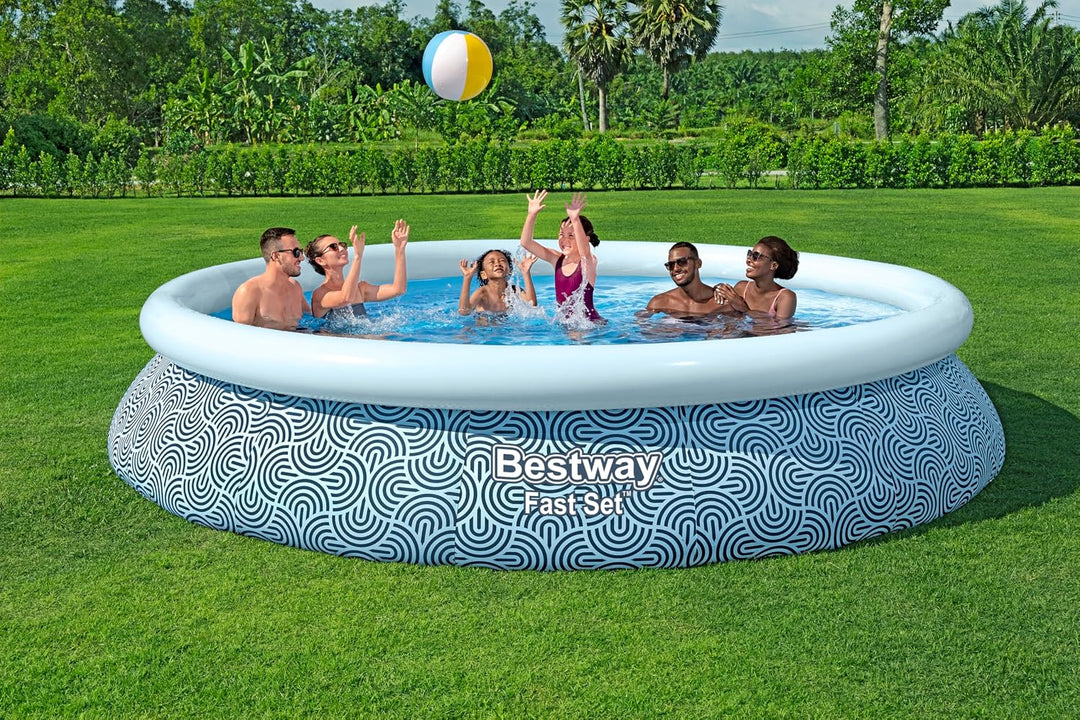Bestway Fast Set Aufstellpool-Set mit Filterpumpe, Ø 457 x 84 cm, 9.677 Liter, TriTech-Material, Gra