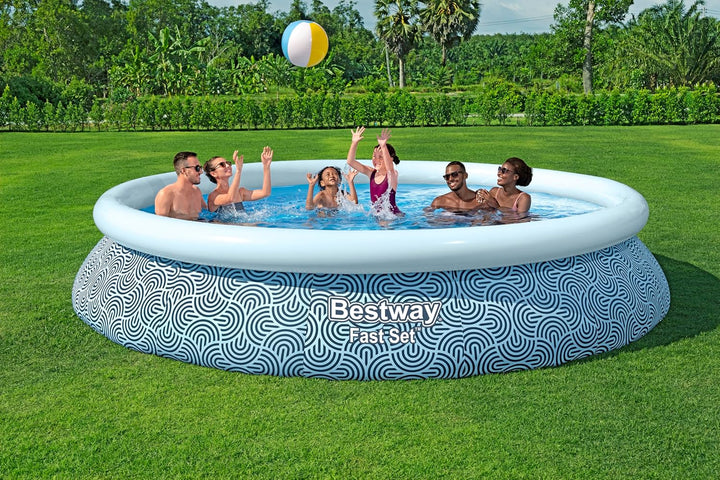 Bestway Fast Set Aufstellpool-Set mit Filterpumpe, Ø 457 x 84 cm, 9.677 Liter, TriTech-Material, Gra