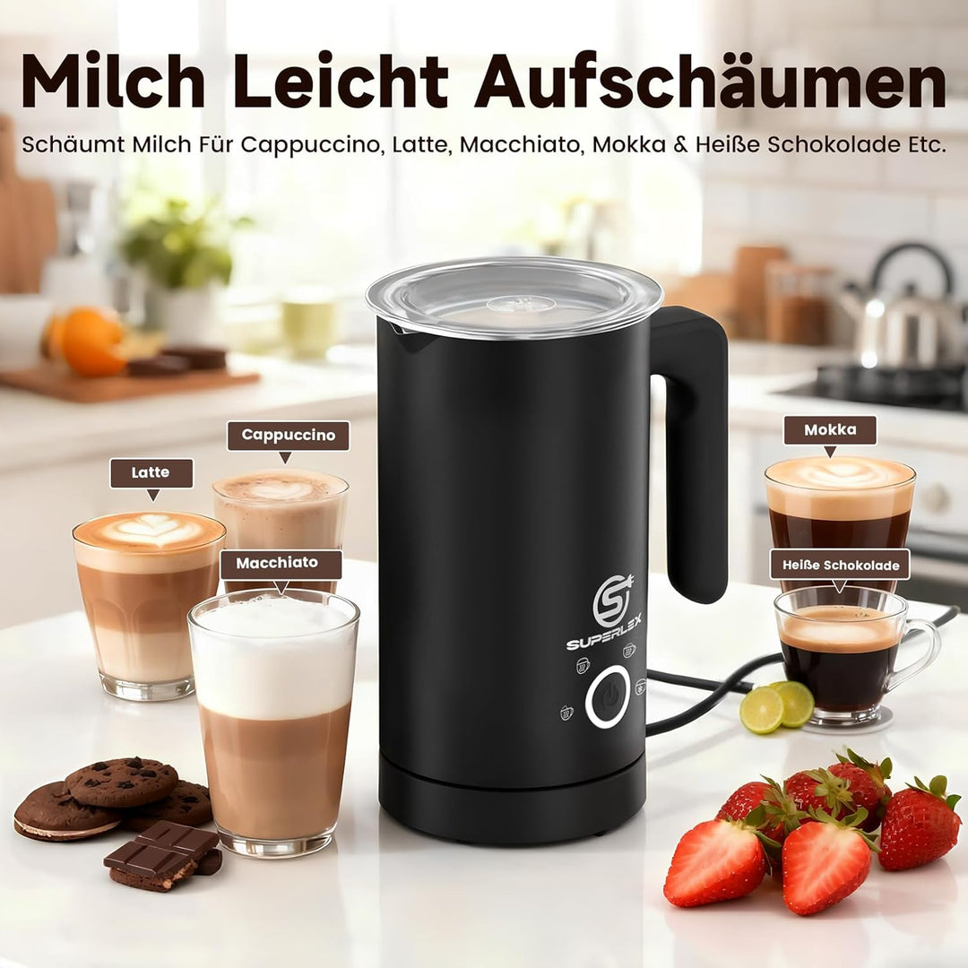 SUPERLEX Milchaufschäumer Elektrisch 4 in 1 Automatischer Milk Frother Milchwärmer Milchkocher 500W