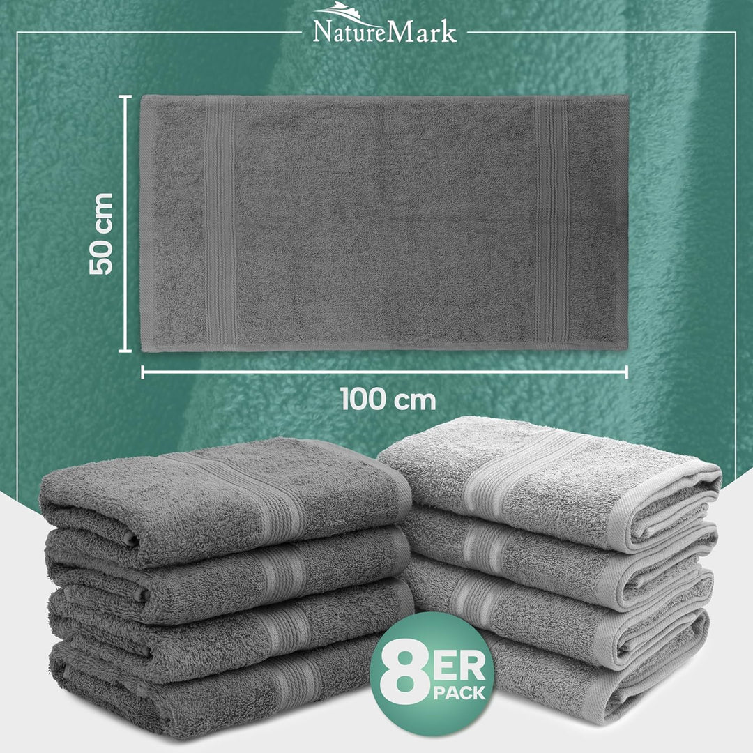 NatureMark NM-HT0842 Frottier Handtücher, 8-er Pack, 50 x 100 cm, 100% Baumwolle (Anthrazit/Gelb), A