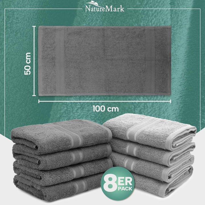 NatureMark NM-HT0842 Frottier Handtücher, 8-er Pack, 50 x 100 cm, 100% Baumwolle (Anthrazit/Gelb), A