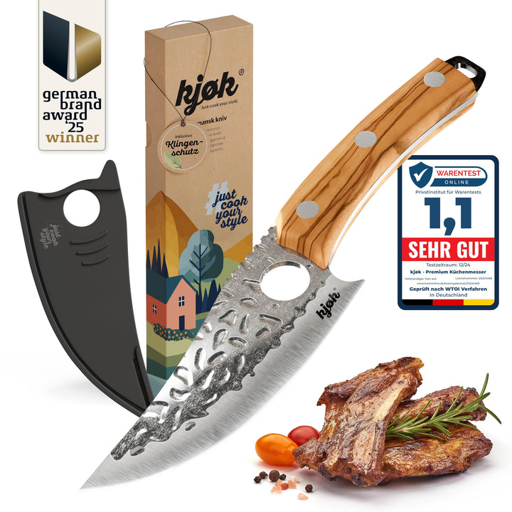 kjøk Premium Küchenmesser japanischer Style Klinge 15cm mit Loch und Olivenholzgriff Härte 56±2 HRC