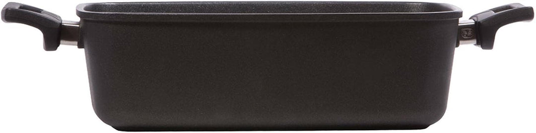 Eurolux Guss-Bräter Set mit Glasdeckel (Edelstahlrand) 33 x 22 cm - kleiner ofenfester Universal-Mul