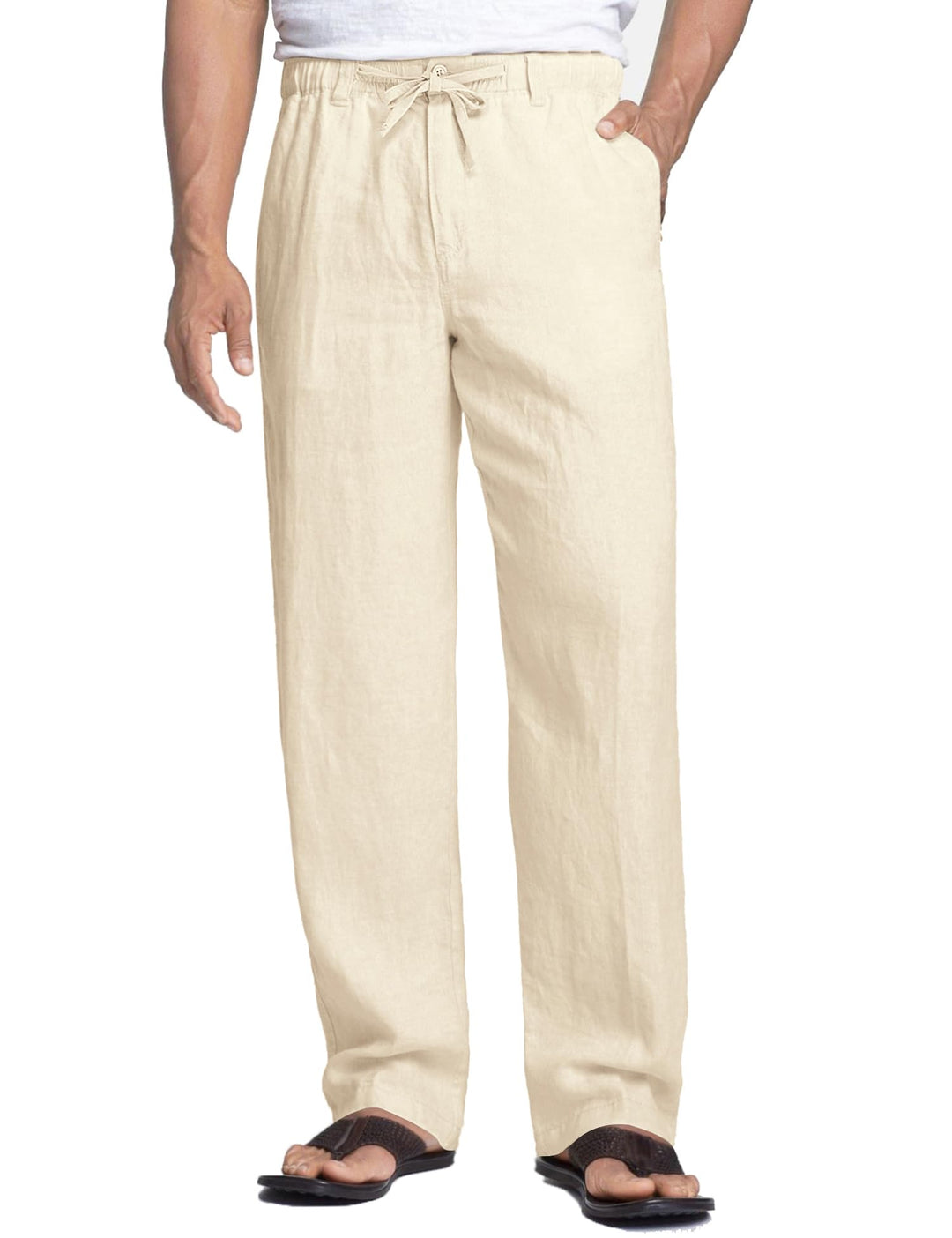 COOFANDY Herren Leinenhose mit Kordelzug Leicht Sommerhose Freizeithose Einfarbig Hose Lang für Männ