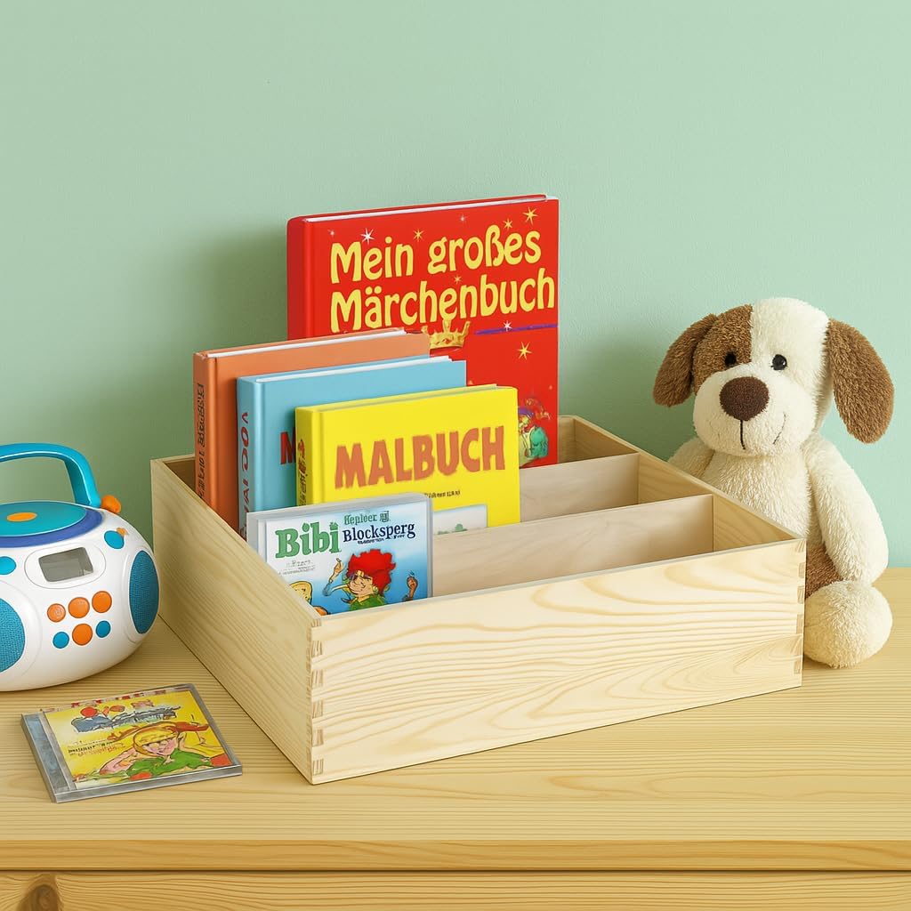 Bücherregal Bücherkiste Kinder Holzkiste mit Fachteiler + Aufsatzkiste