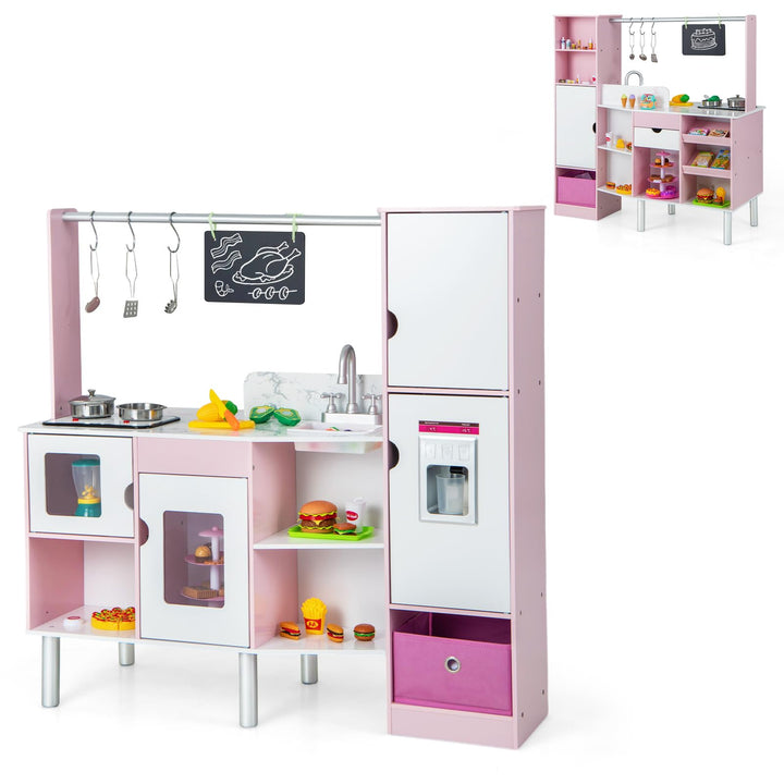 COSTWAY 2 in 1 Kinderküche &amp; Kaufladen, Spielküche mit Licht und Sound, interaktiver Eismacher &amp; Taf