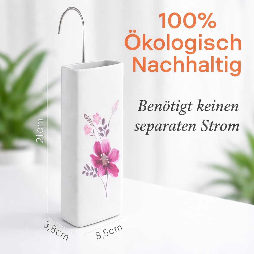 4er Set Luftbefeuchter Heizung Keramik 380ml Heizkörper Verdunster weiss mit Haken Blumenmotive Raum
