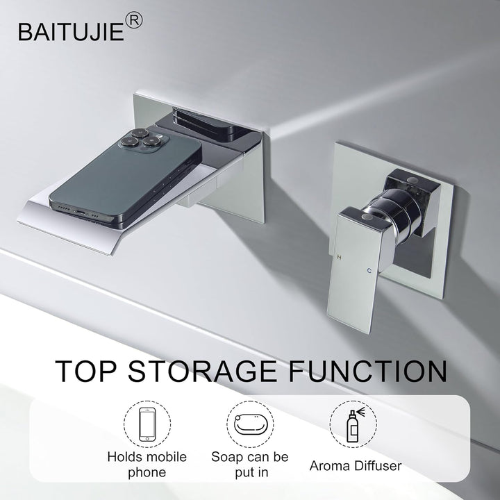 BAITUJIE Unterputz Waschtischarmatur Chrom Armatur Wasserhahn Wasserfall 2 Loch Waschtischarmatur Wa