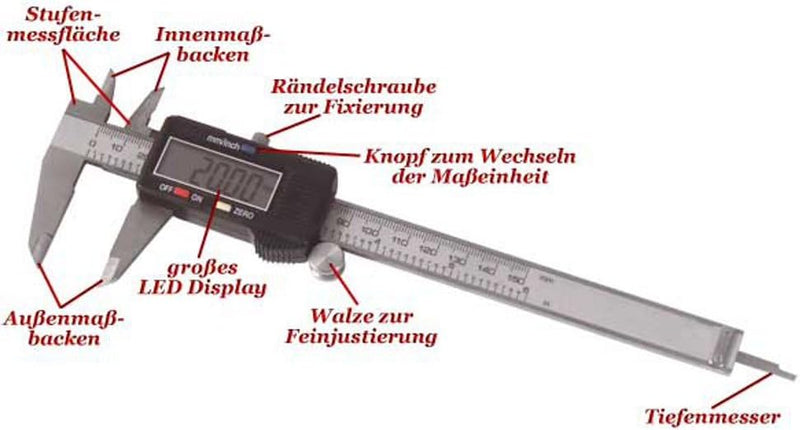 Mauk digitaler Messschieber 0-150 mm LCD Display inch/mm Schieblehre inkl. Case