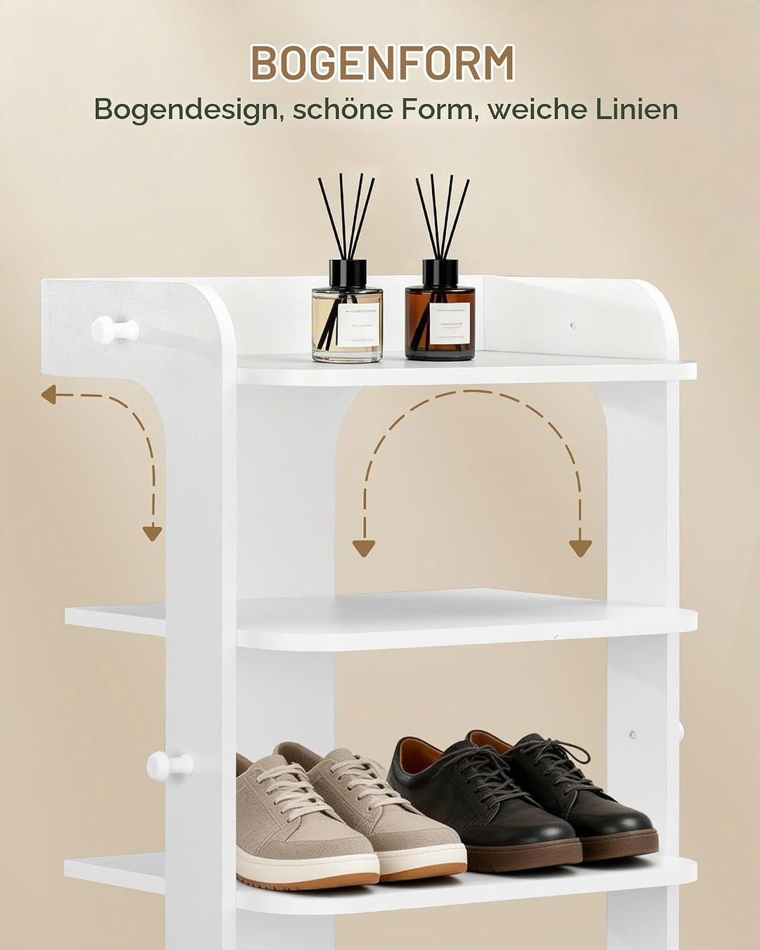 Hzuaneri Schuhregal, Schuhablage mit 10 Ebenen, Holz-Schuh-Organizer mit Haken, Verstellbar, Platzsp