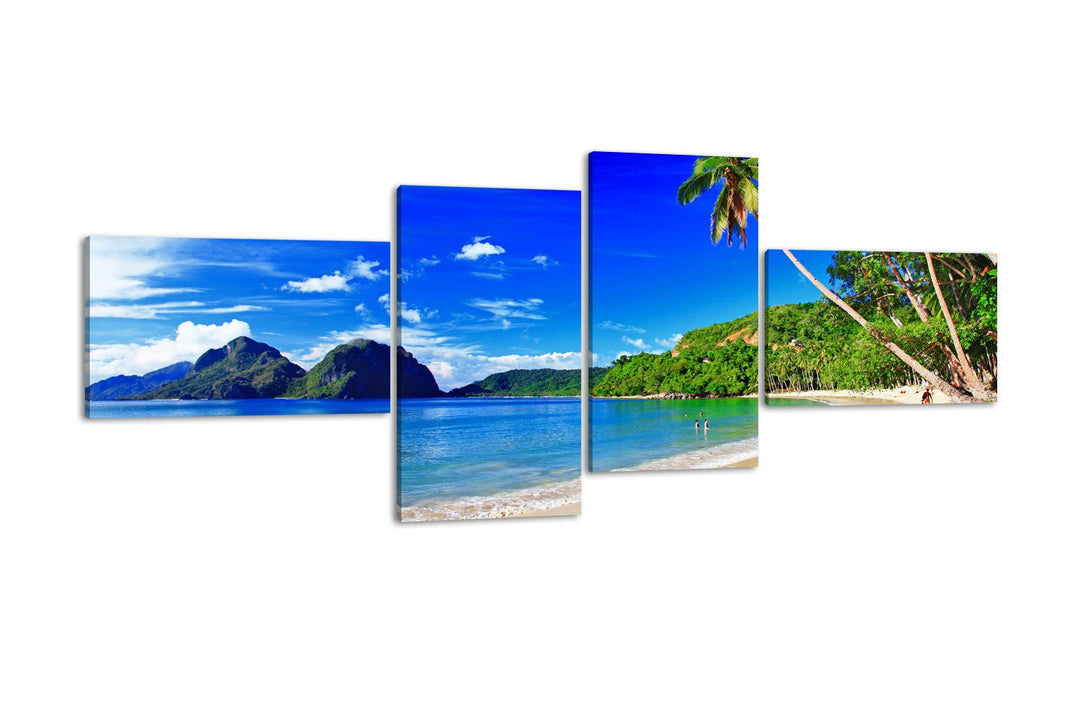 wandmotiv24 Leinwandbild Tropenparadies LW364 Wandbild, Bild auf Leinwand, 4 Teile, 100x45cm, Kunstd