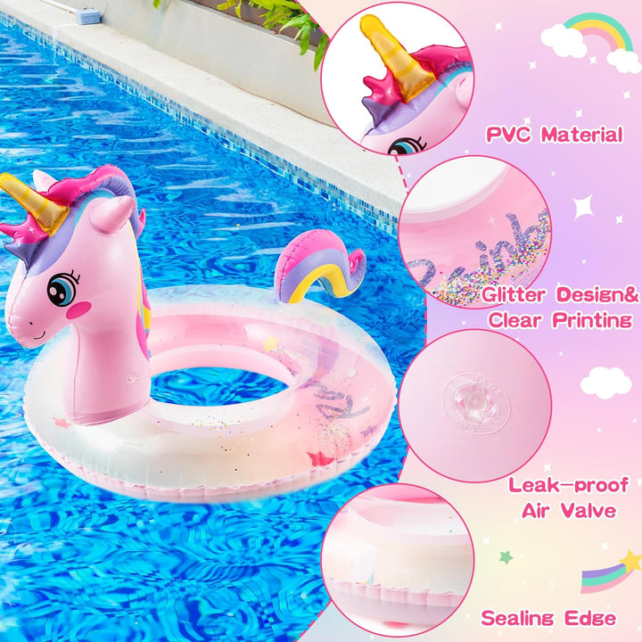 GROBRO7 Gradient Aufblasbarer Pool Float - Rosa Einhorn Glitzern Pool Float mit Schwanz, Riesiger Po