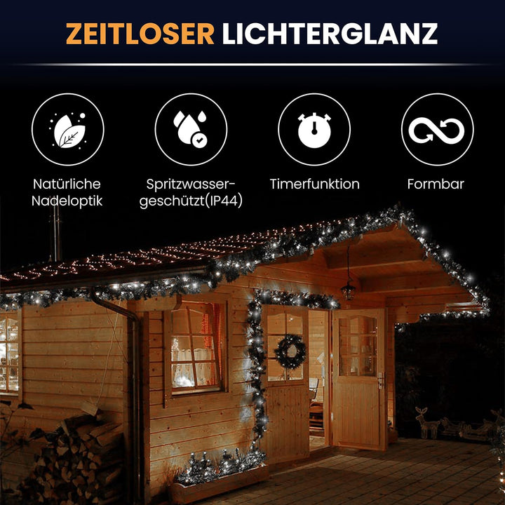 Künstliche Tannengirlande 8,1 m grün mit 120 LED kaltweiss C) Länge 8,1 m 120 LED kaltweiss