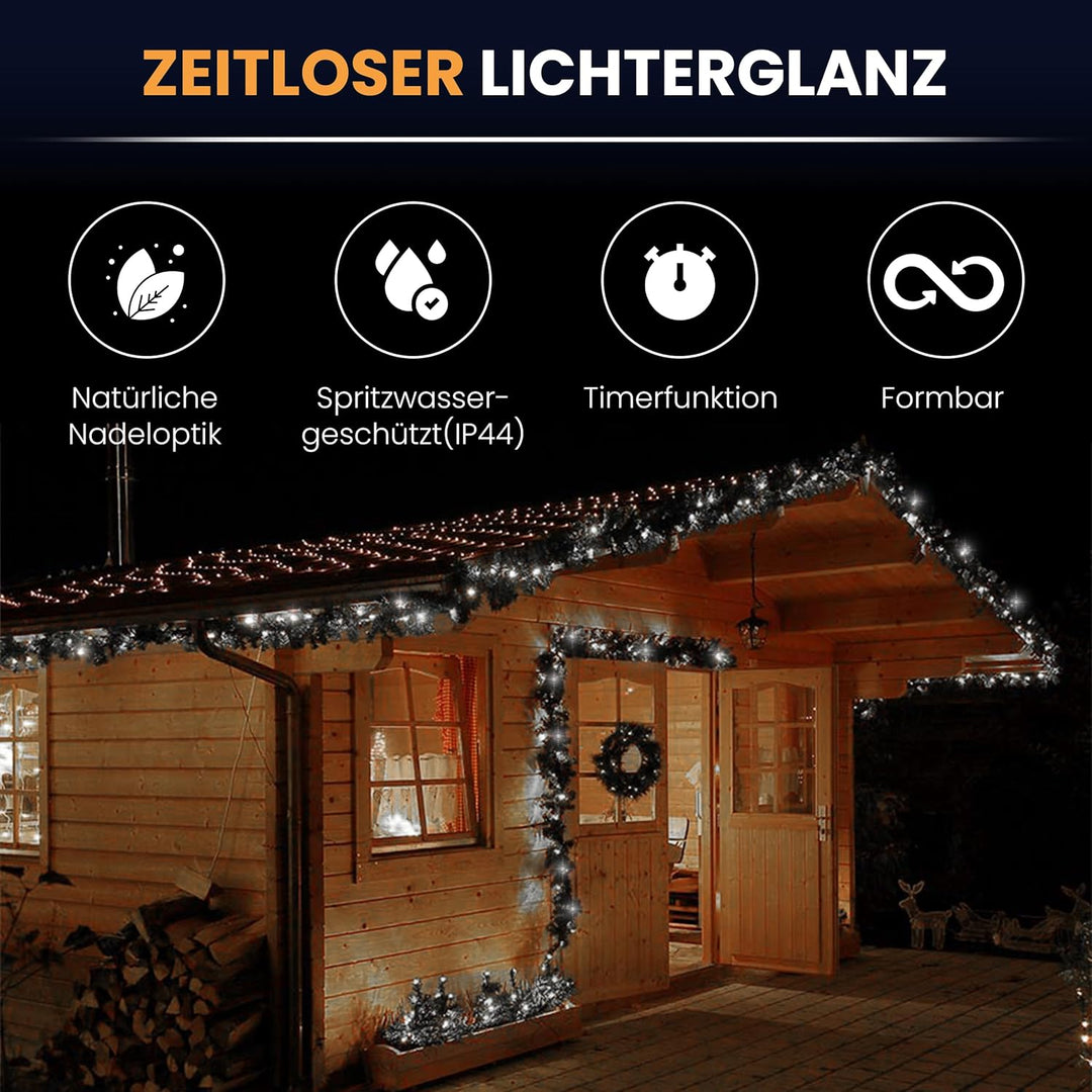 Gartenpirat Künstliche Tannengirlande Türgirlande beleuchtet LED Weihnachtsdeko (Kaltweiss, 5 m - 80